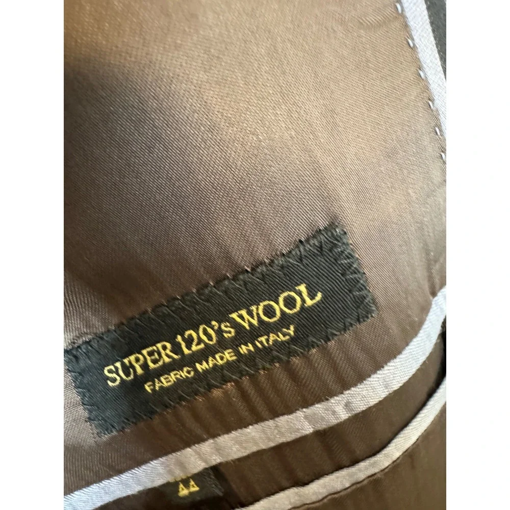 Massimo Dutti Collezioni Mens Pinstripe Blazer Super 120s Wool Italy Brown 44